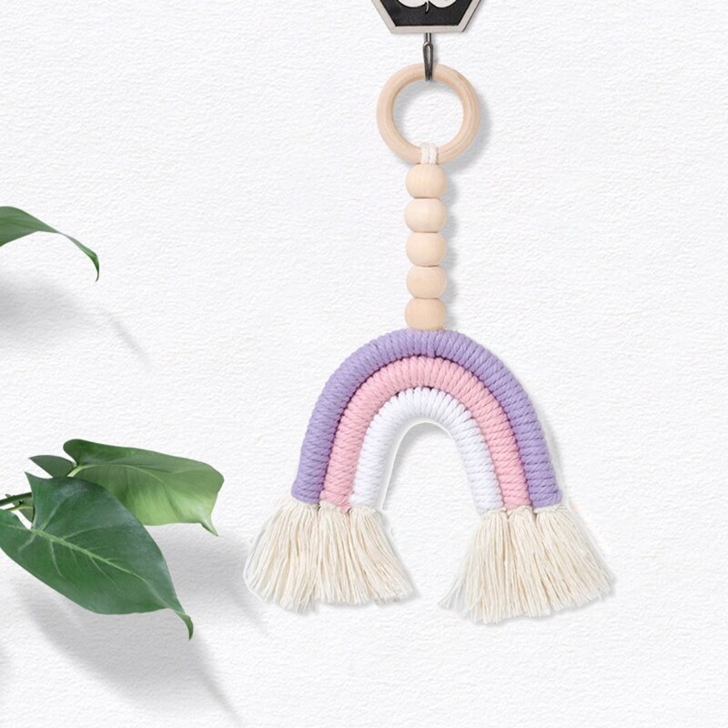 Baby Houten Bijtring Rainbow Tassel Macrame Verpleging Bijtring Speelgoed Douche 54DA