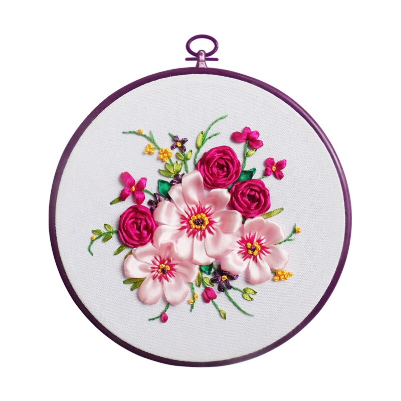 Easy Ribbon Flower Embroidery With Hoop for Beginner Needlework Cross Stitch Kit Handmade Sewing Wall Art Painting Home Decor: Default Title