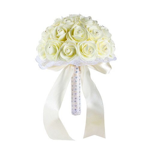 Yellow White Blue Wedding Flowers Bridal Bouquets Handmade Artificial Rose Bridal Bouquet for Wedding Decoration: Beige