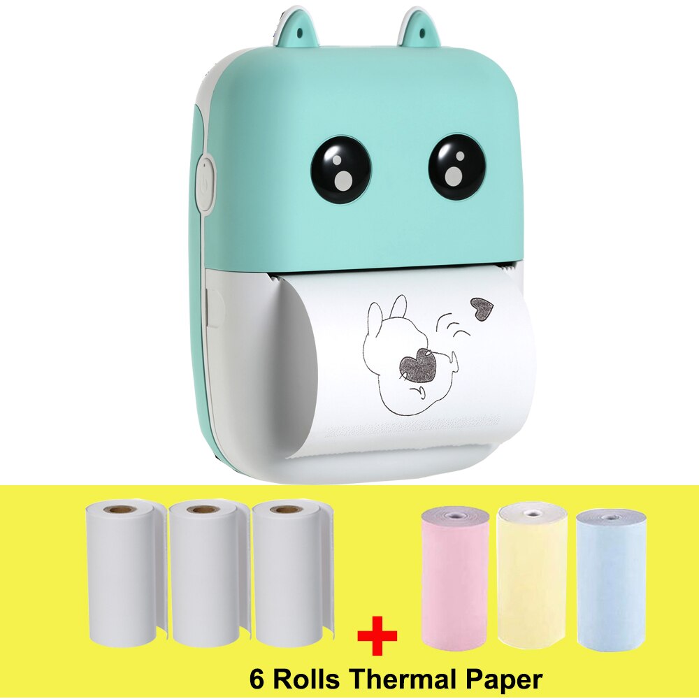 Aibecy-Mini imprimante thermique de poche, 58mm, imprimante BT sans fil, 200dpi, avec 1 rouleau de papier thermique, pour impression d'étiquettes photos et mémos: GR-6 Rolls Thermal