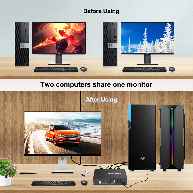 Usb Kvm Switch Hdmi Splitter Switch Ondersteuning 4K 2 In 1 Uit Met Usb Toetsenbord En Muis Switch Voor Pc Macbook Laptop Palmarie