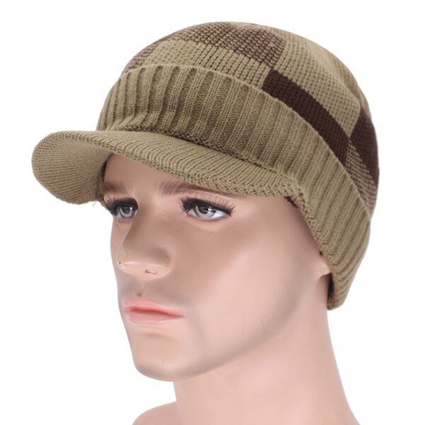 Skullies pipot miesten talvihatut miehille huivi neulottu hattu lippalakki naisten talvi pipo hattu uros homme gorro bonnet baseball lippalakit: Khaki hattu