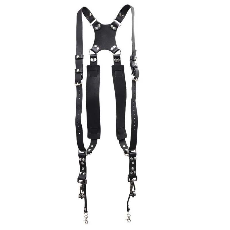Harnais en cuir pour appareil photo, sangle à Double épaule, équipement de photographie pour appareil photo DSLR/SLR,: Black
