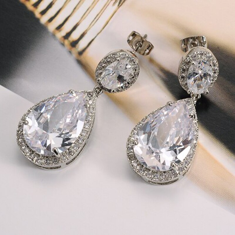 Huitan eternity bryllup øreringe til kvinder strålende krystal pære cubic zirconia jubilæum kærlighed luksus smykker