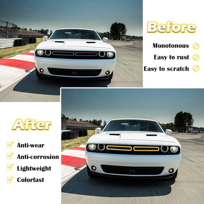 ABS Front Grill Inserts Guards Insert Exterior Accessories Decoration Trim Cover for Dodge Challenger Yellow