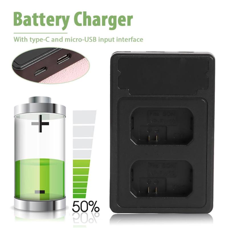 NP-FW50 Camera Battery Charger for Sony A6000 5100 A3000 A35 A55 A7S II Dual Ports Fast Charging Dock for Sony Camera Batteries