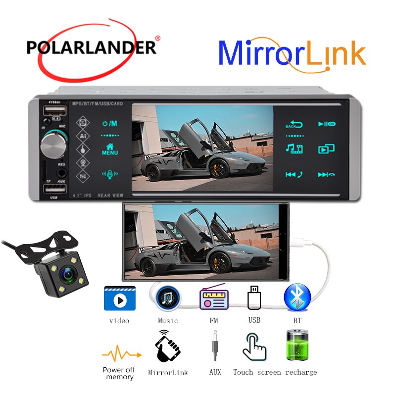 1 Din 4 Inch Car Radio Bluetooth 1080P Wince SD FM Android MP5 HD Smart Voice Sapacitive Screen 2USB Colorful Lights Mirrorlink