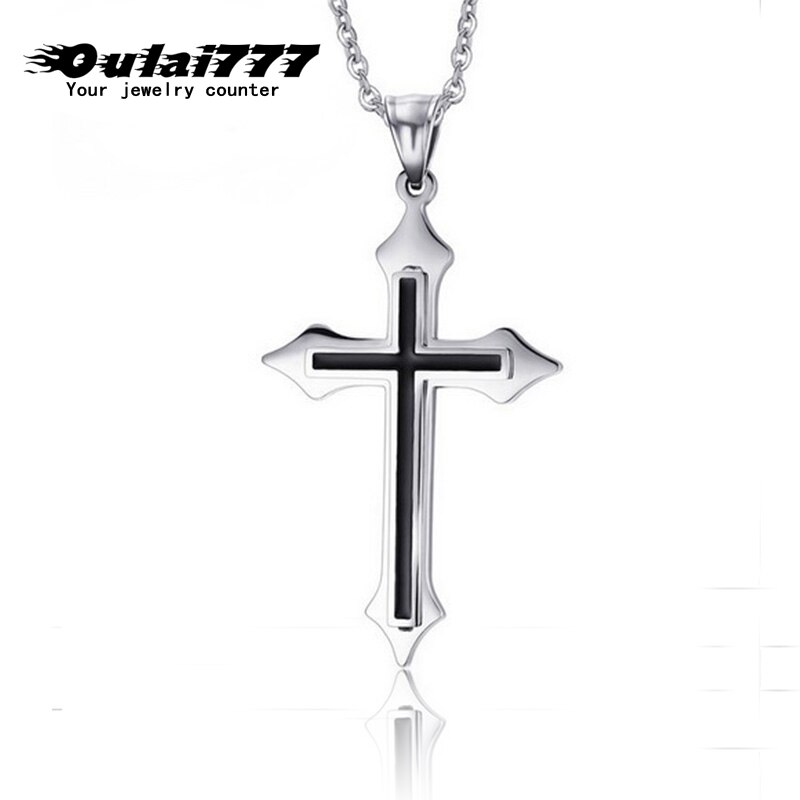 stainless steel cross necklace mens pendant silver chain necklace black for men accessories jewelry on the neck