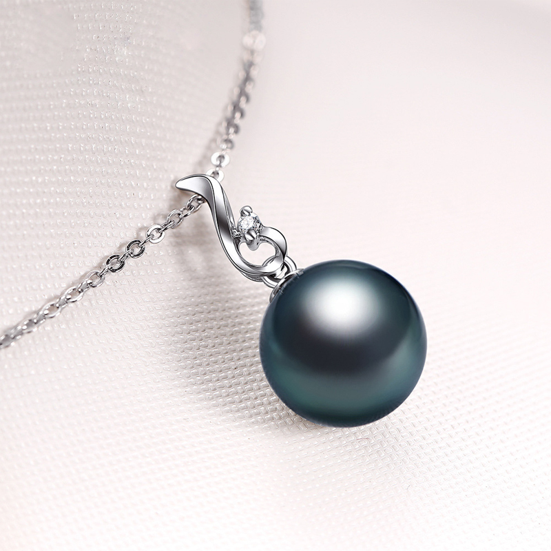 HuiSept 925 Silber Halskette mit Süßwasser Schwarz Perle Zirkon Edelsteine Anhänger Schmuck Ornamente für Frauen Hochzeit