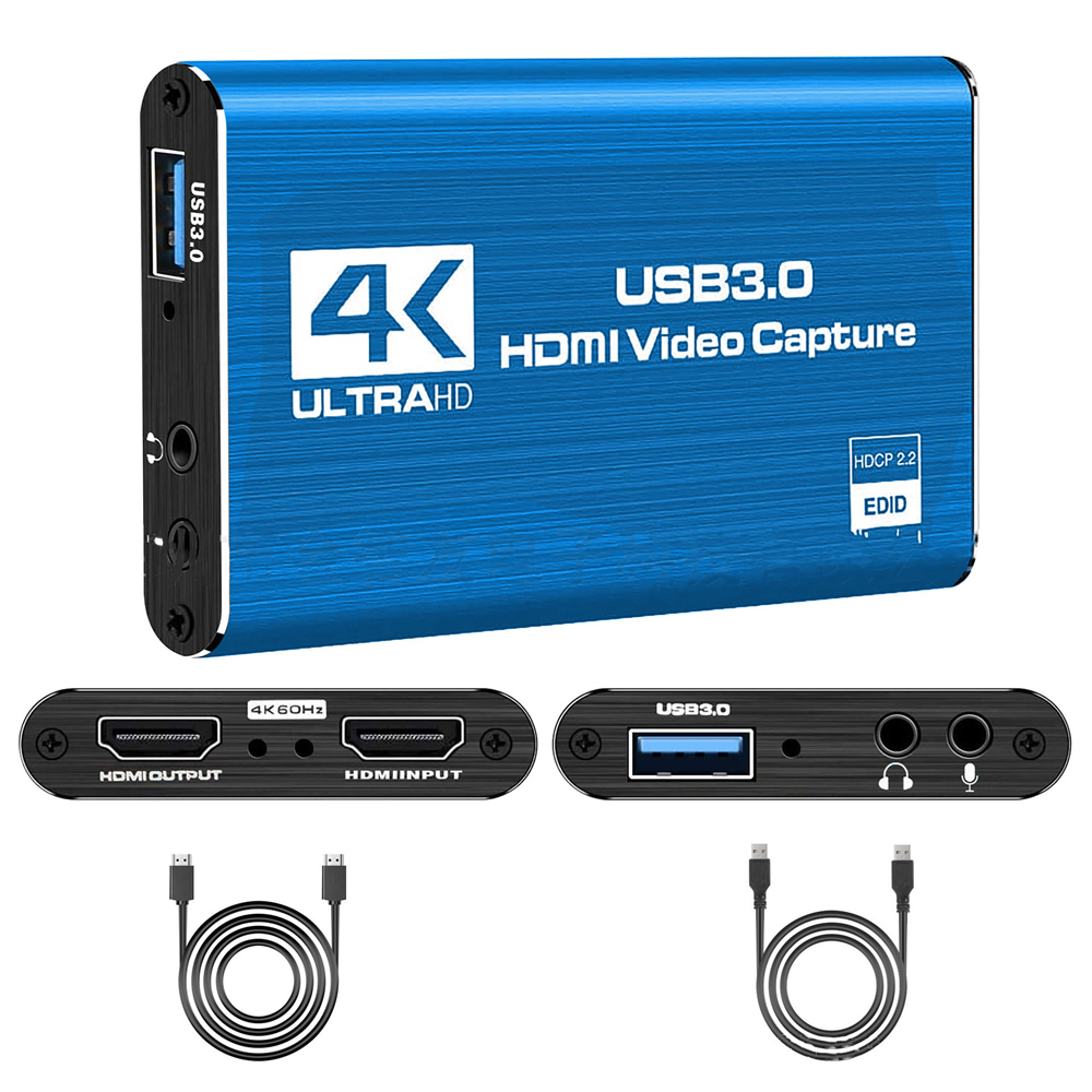 4K USB 3.0 Video Capture Card HDMI-compatible 1080P 60fps HD Video Recorder Grabber For OBS Capturing Game Card Live: USB 3.0 Blue
