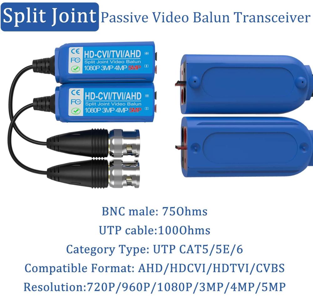 Video Balun Transceiver 5MP Mini Cctv Bnc Hd Cvi/Tvi/Cvbs/Ahd Passieve Video Balun Split Joint zender (2 Pairs)