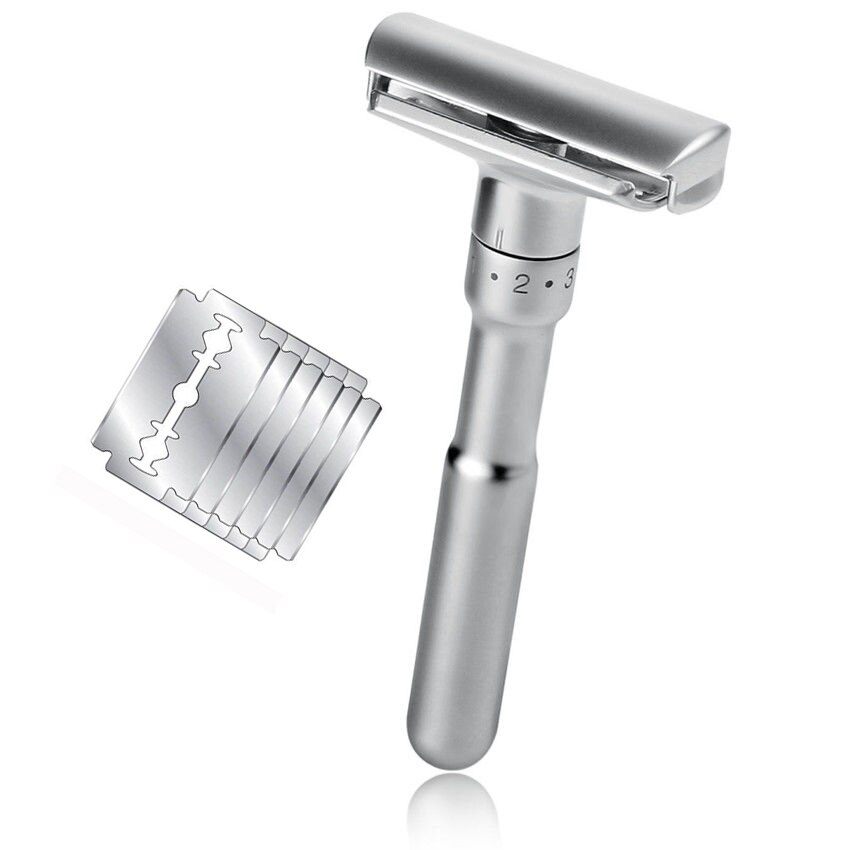 Adjustable Safety Razor Qshave Mens Shaving Double Edge Classic Safety Razor Blade Exposure Six Levels 1 handle & 5 blades: 2