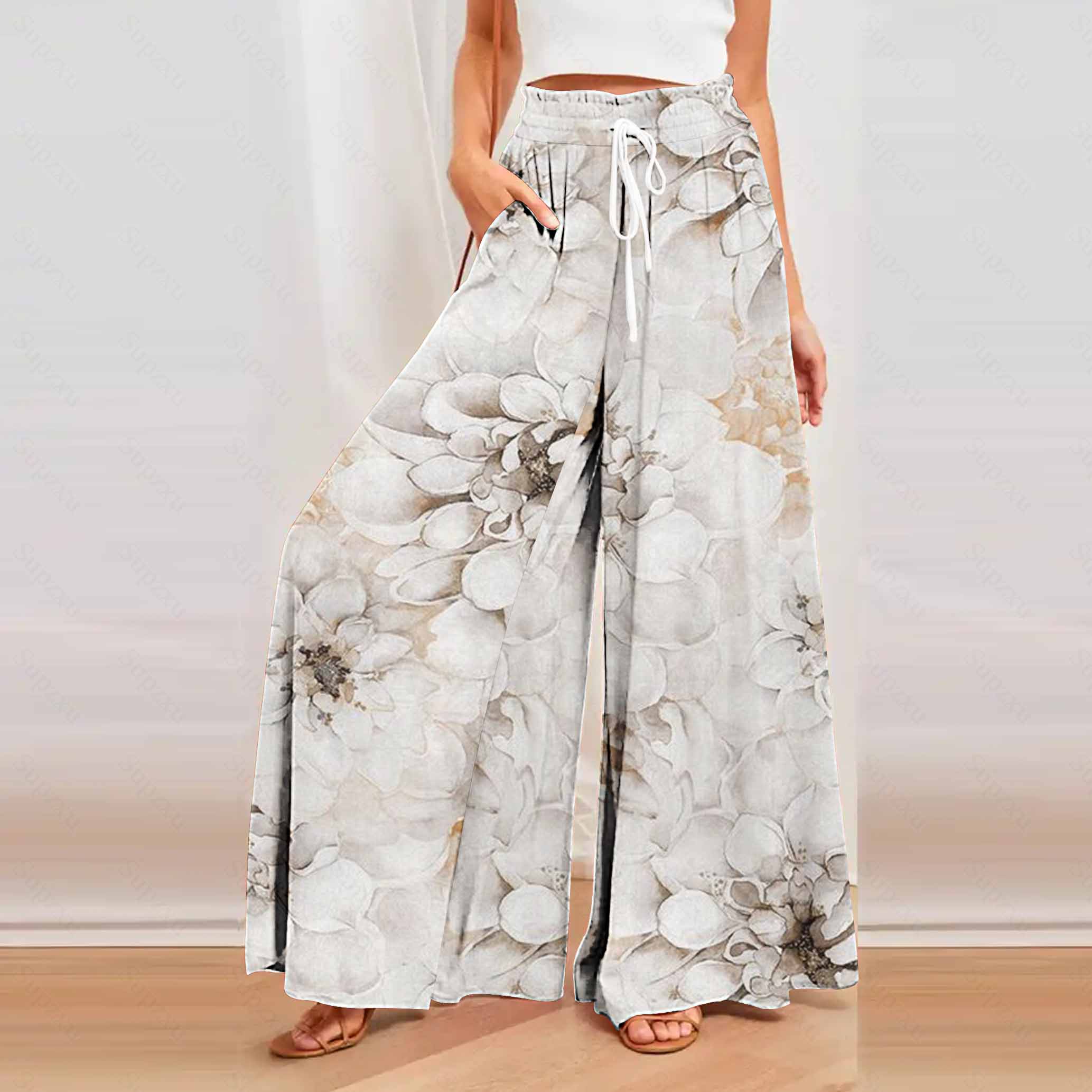 Women's Wide Leg Trousers ZANZEA Kaftan Printed Pants Elastic Waist Long Pantalon Palazzo Casual Floral Turnip Oversized