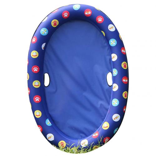 Flotador de seguridad inflable portátil para piscina de perro, círculo hinchable para nadar, cama de agua para mascotas, juguetes de piscina para perros y mascotas, juguete de playa para agua: Dark Blue Polka Dot