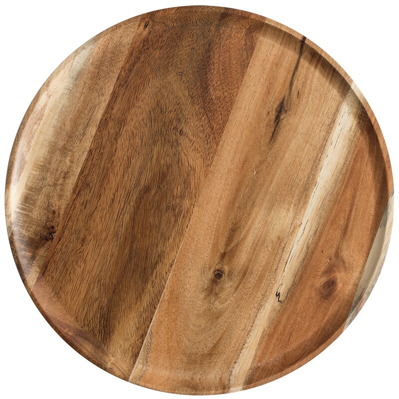 2 Japan-Style Rubber Wooden Tray Acacia Mangium Tableware Household Simple Solid Wood Disc Steak Cake Snack Healthy Wooden Dish