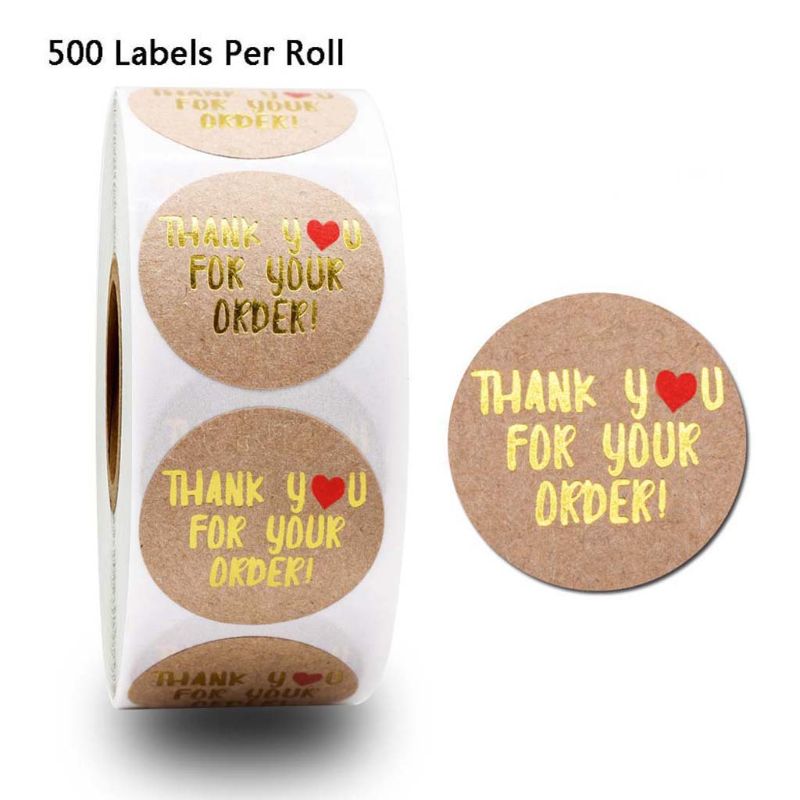 Gold foil Kraft paper thank you stickers seal labels for wedding envelope handmade sticker 500 pcs/roll labels sticker
