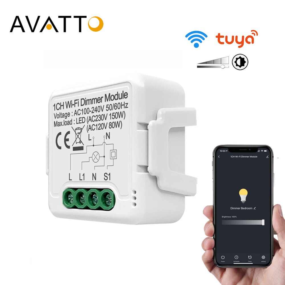 AVATTO 1/2 gang Tuya Led WiFi Dimmer Light Switch Module with 2 Way Control, Smart Bulb Dimmer Switch Work for Alexa Google Home