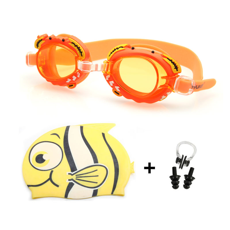 Boy Girl Swimming Goggles Children Silicone Dolphin Fish Caps Ear plug Nose Set Diving Glasses Waterproof Kids Swim Pool Eyewear
