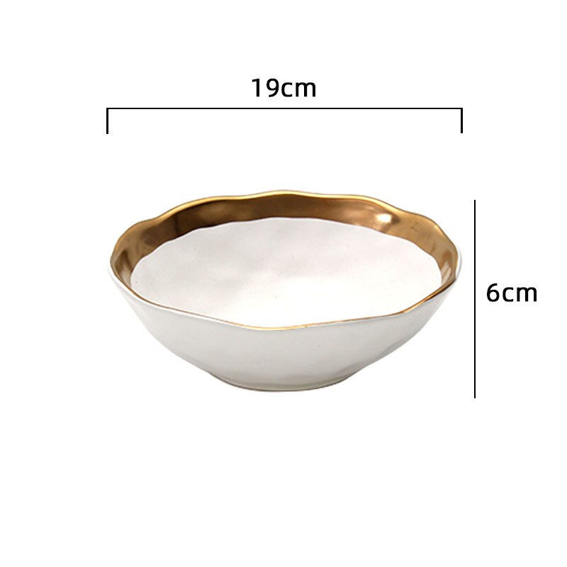 Assiette nordique en céramique à traçage doré mat, blanc et noir, bol à salade d&#39;œufs et de fruits, vaisselle de table, ensemble d&#39;assiettes en or: Bowl-19x6cm5