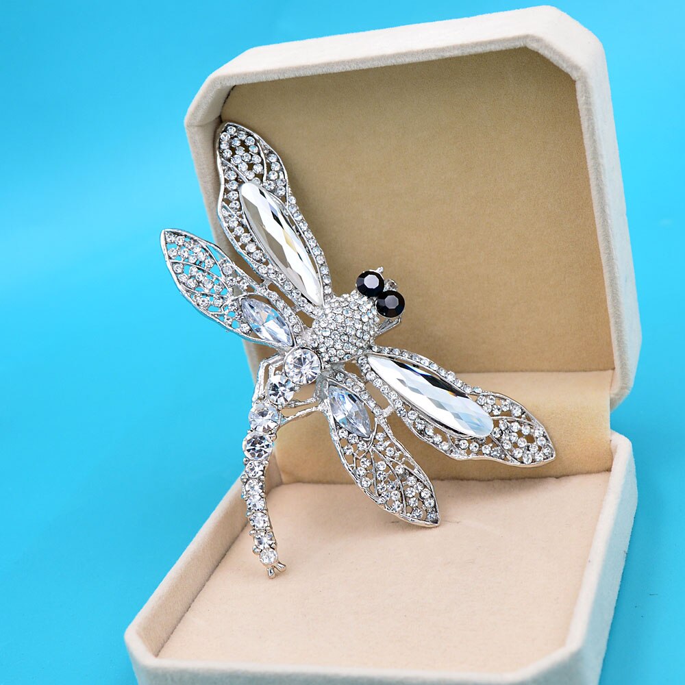 CINDY XIANG Rhinestone Large Dragonfly Brooches For Women Vintage Coat Brooch Pin Insect Jewelry 8 Colors Available: white