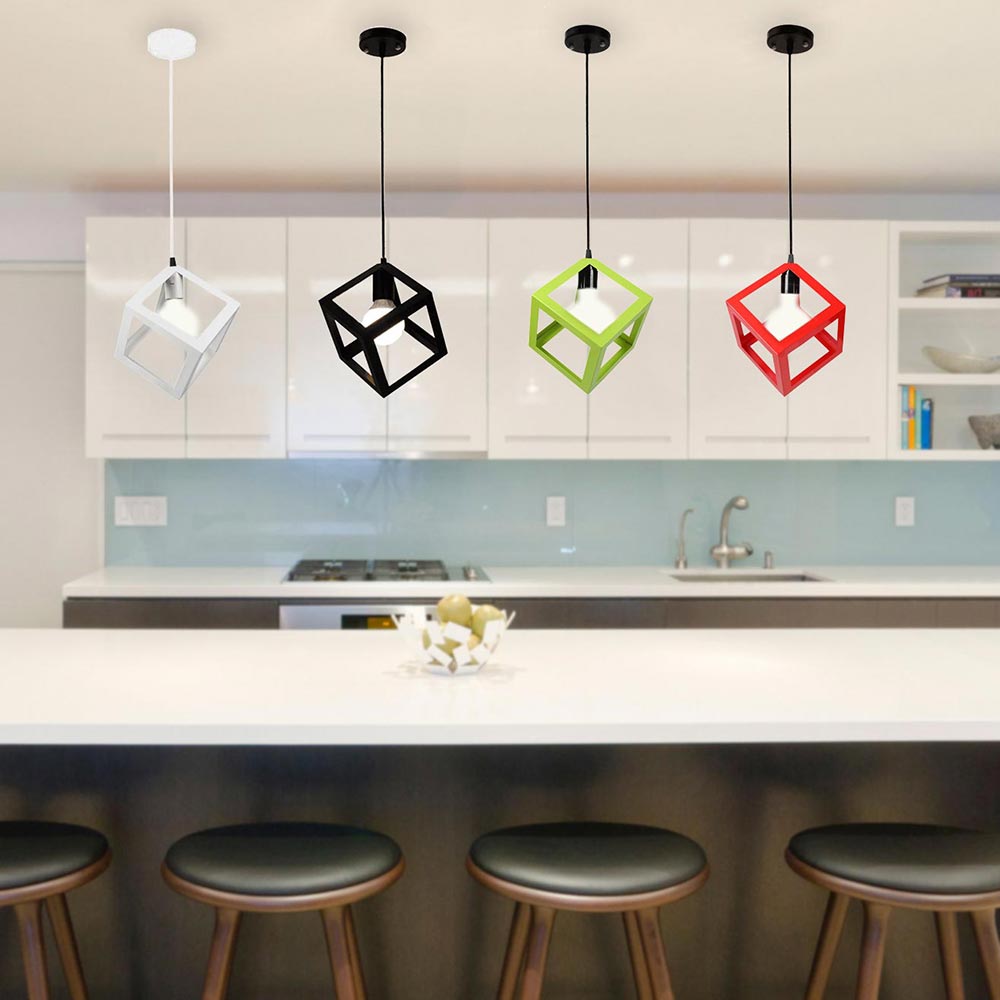 Hanging Light Square Lampshade E27 Bulb Retro Ceiling Light Fitting Lamp Guard Wire Cage Lamp Cover Lamp shades Chandelier Decor