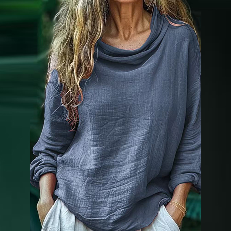 Langærmet folderpullover til kvinder, alle matchende ensfarvede toppe med tørklædekrave, forårsbluse med lange ærmer: Xxl / Beige