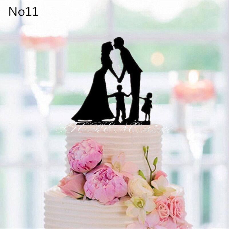 Mixed Style Black Acrylic Wedding Cake Topper For Decor Mariage Mr Mrs Bride Groom Family Cake Toppers Baby Shower Decoration: NO 11
