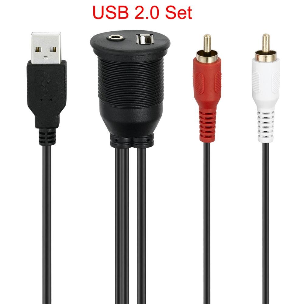 Bochara USB Flush Mount Panel USB 2.0 USB 3.0 Male to Female Extension+3.5mm Female to 2RCA Dashboard Cable For Car Motorcycle