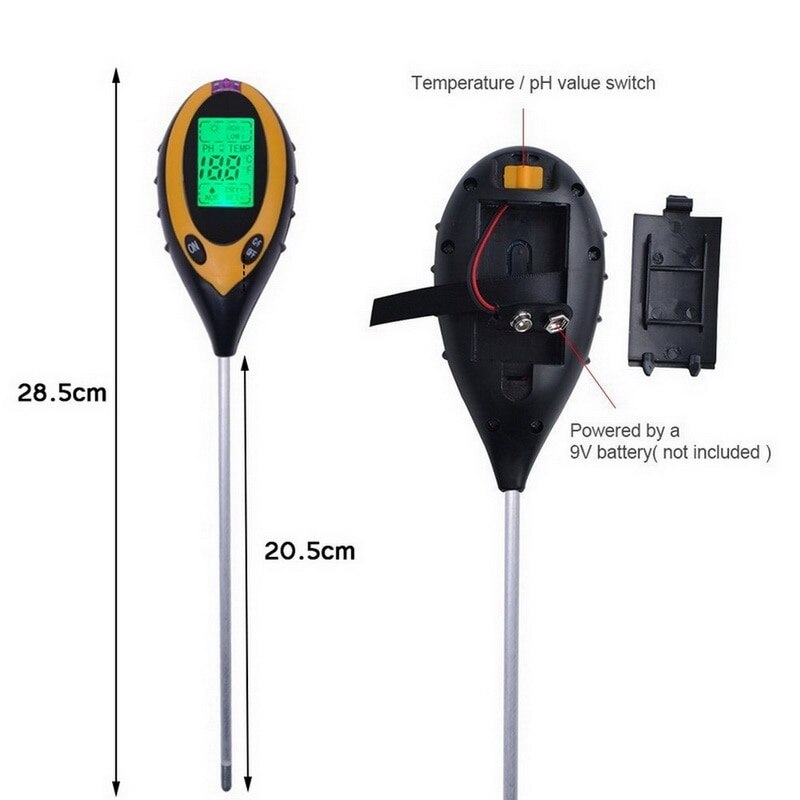 Jord ph meter jord tester ph fugtighedsmåler temperatur sollysintensitet måling analyse surhedsgrad alkali 4 in 1 digital