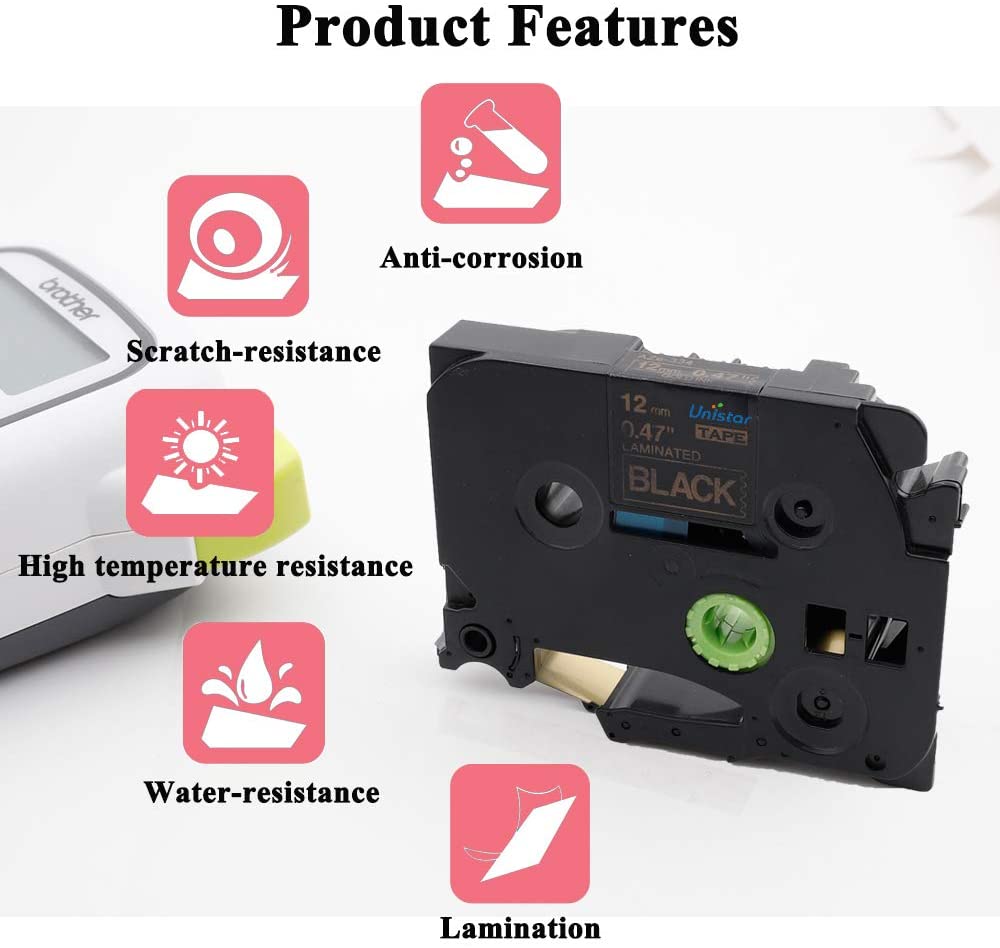Unistar-kompatibel etikettape til brother p-touch 12m etikettape, tze 0.47 tommer lamineret tze -334 tze -335 tze -232 tze -631 tze -231