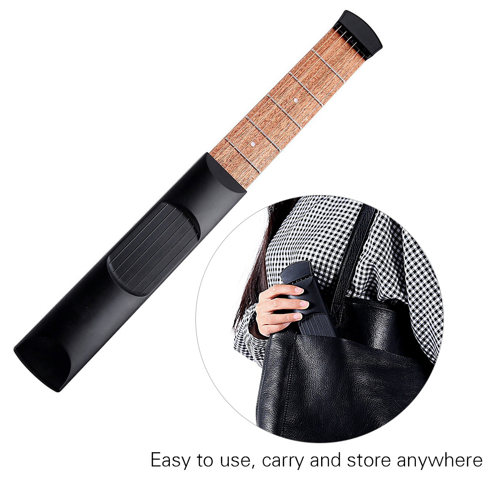Modelo de 6 traste de guitarra de bolsillo portátil, entrenador de acordes de cuello, Sapele de madera, herramienta de práctica para entrenador, principiante, negro