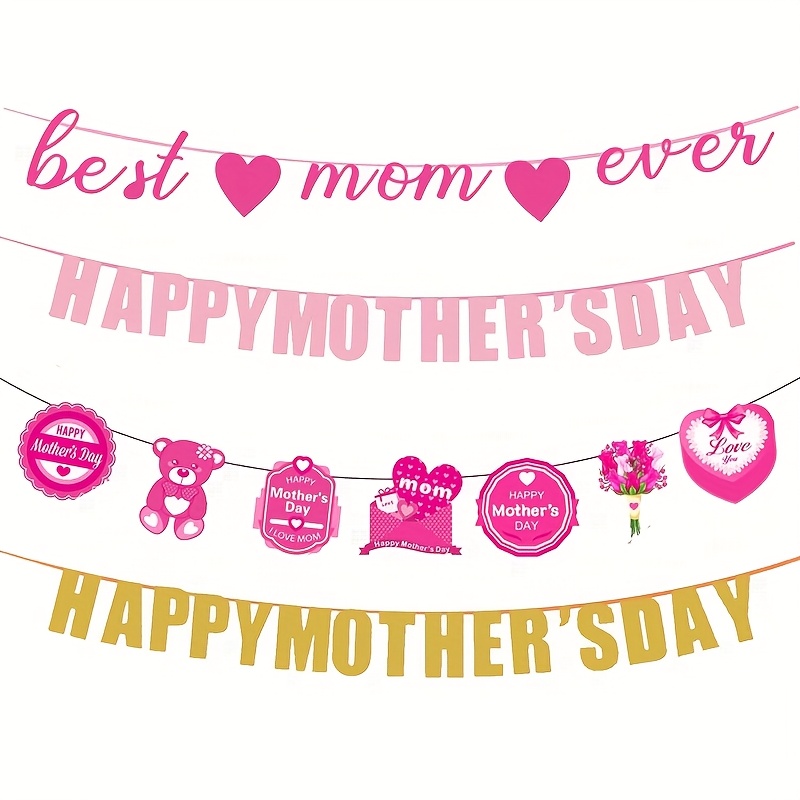 Banner de dia das mães, ouro rosa, decorações de dia das mães, suprimentos, formato de coração, ornamento pendurado, decoração de feliz dia das mães