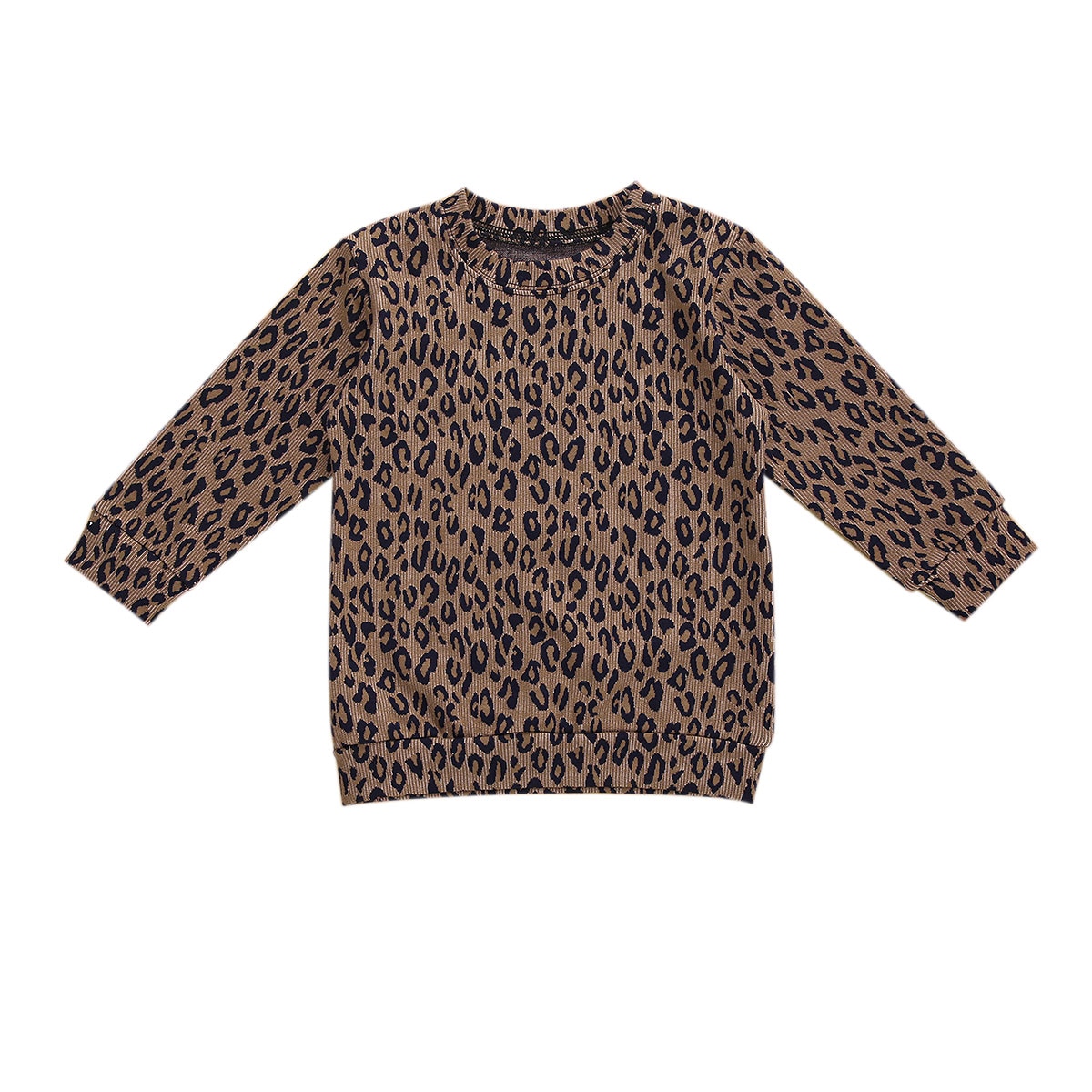 Kid pige top leopard bluse rund krave lange ærmer trykt løs elastisk forår efterår åndbart tøj 2-7 år