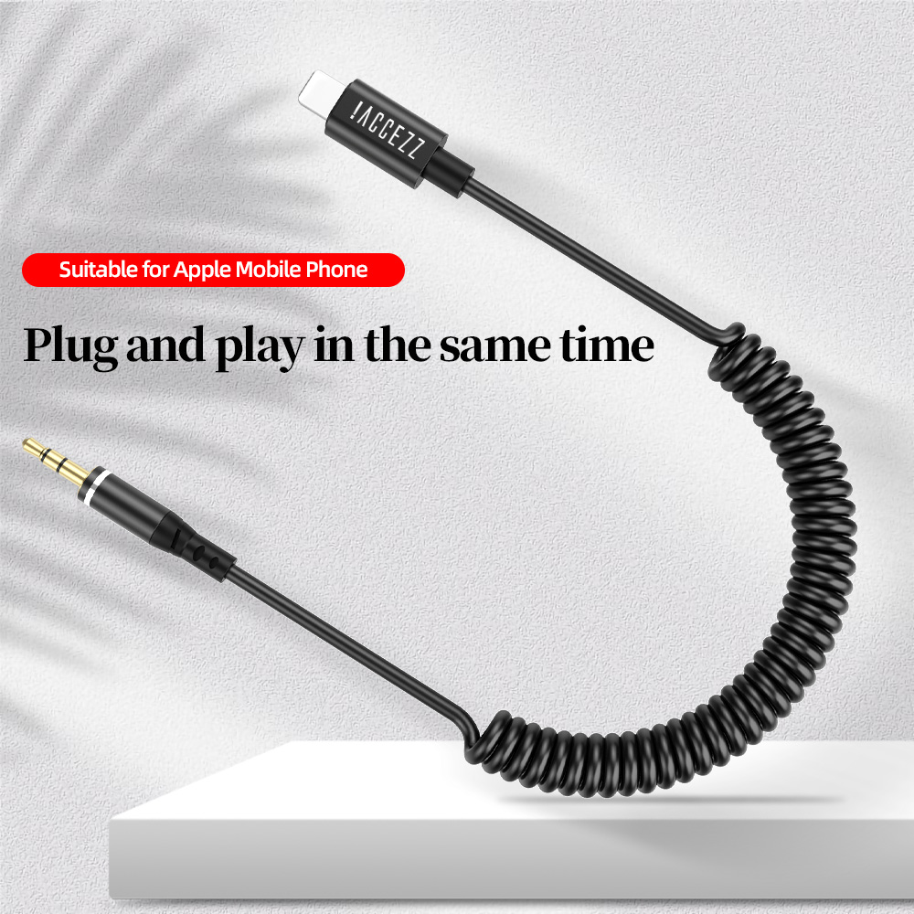 !accezz 3.5mm jack bil aux kabel 3.5 mm hane  to 8 stift för iphone 12 11 pro xs max xr teleskopfjäder ljudkabel hörlurssladd