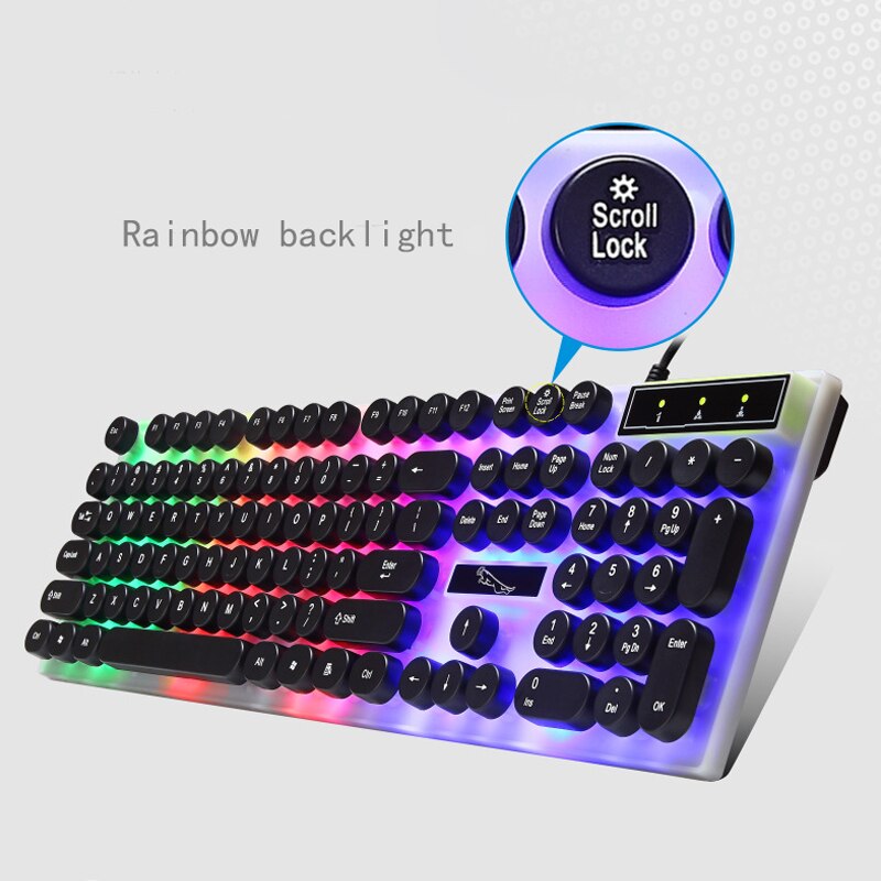 Wired Keyboard and Mouse Set Backlit Gaming Keyboard Rainbow Colorful LED Suspension Round Key Cap Gamer Keyboard For PC Laptop
