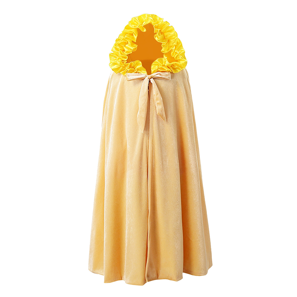 Girls Princess Long Cloak Elsa Belle Party Hooded Cloak Cinderella Aurora Ariel Sofia Rapunzel Christmas Cosplay Gown Costumes: Yellow / 7-10T
