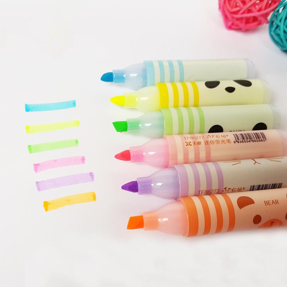 6pcs Cute Cartoon Animals Highlighters Lovely Mini Paint Marker Pens Drawing Liquid Chalk Stationery School Office Art Supplies