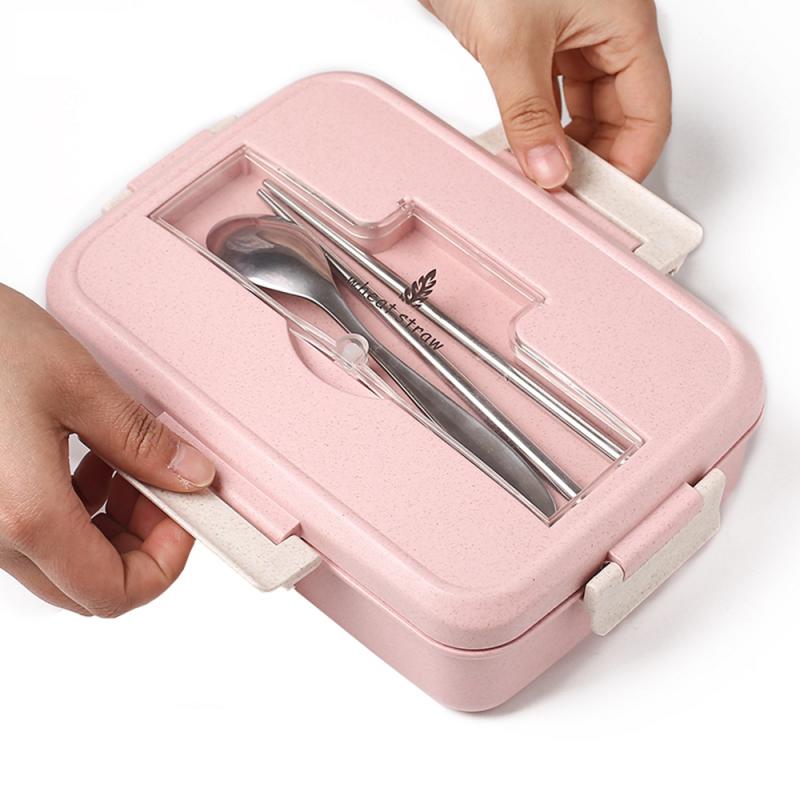 Microwave Lunch Box Wheat Straw Korean Bento Box Portable Bento Box With Cutlery
