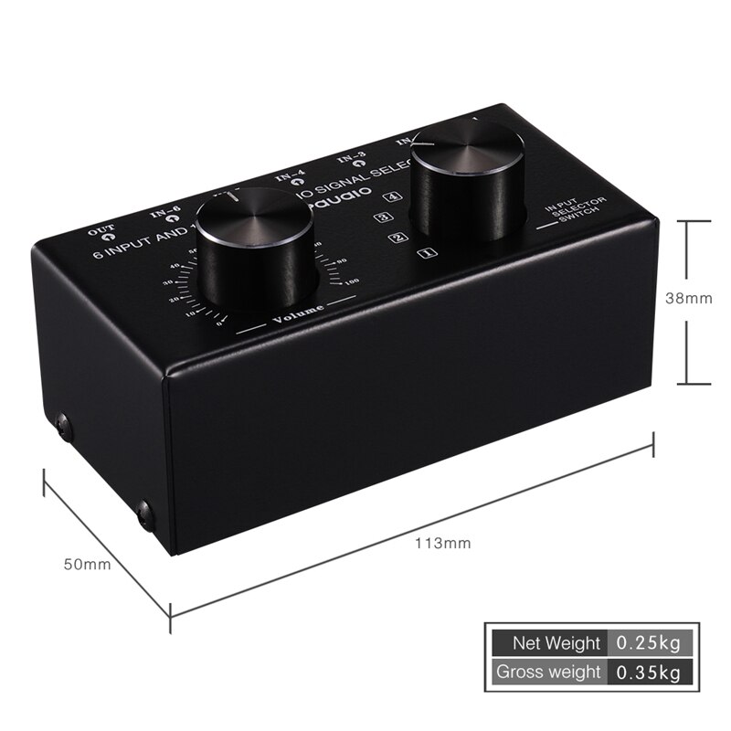 6 Input 1 Output Switcher o Source Selection Switcher RCA o Input Signal Selector Switch with Volume Adjustment and Manu