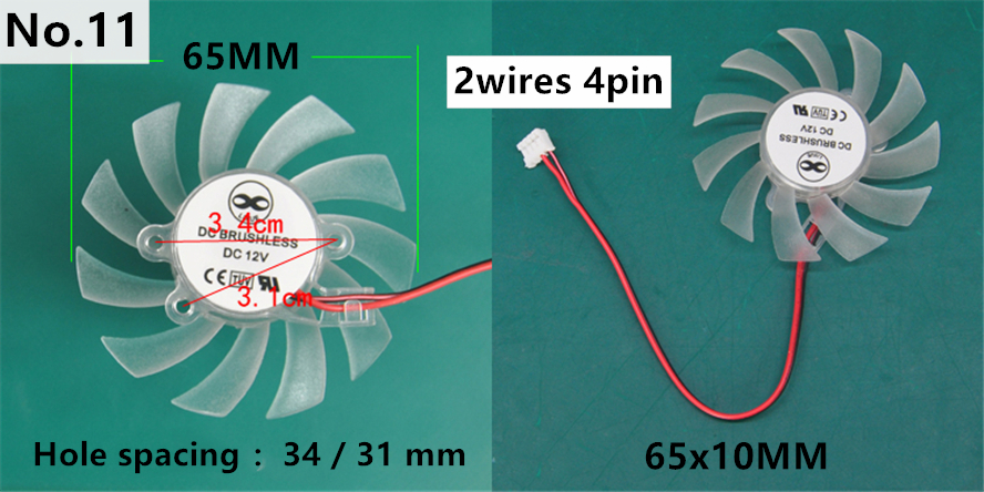 Ventilador VGA de 35MM, 45MM, 55MM, 65MM, 75MM de diámetro, 25MM, 26MM, 42MM, con muchos agujeros, espaciado DC12V, hoja de ventilador de 2 pines: 65MM  4p Plug
