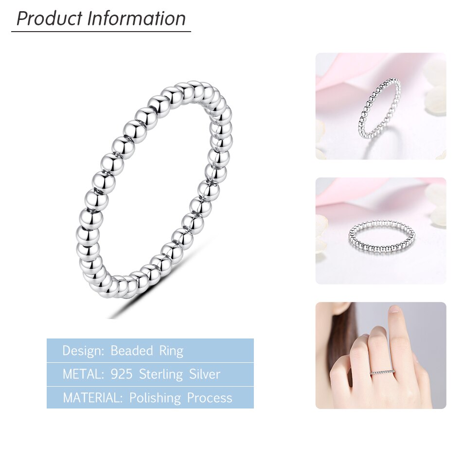 ELESHE 925 Sterling Silver Finger Rings With Crystal Zircon INS Simple Geometric Beaded Rings for Women Fine Jewelry