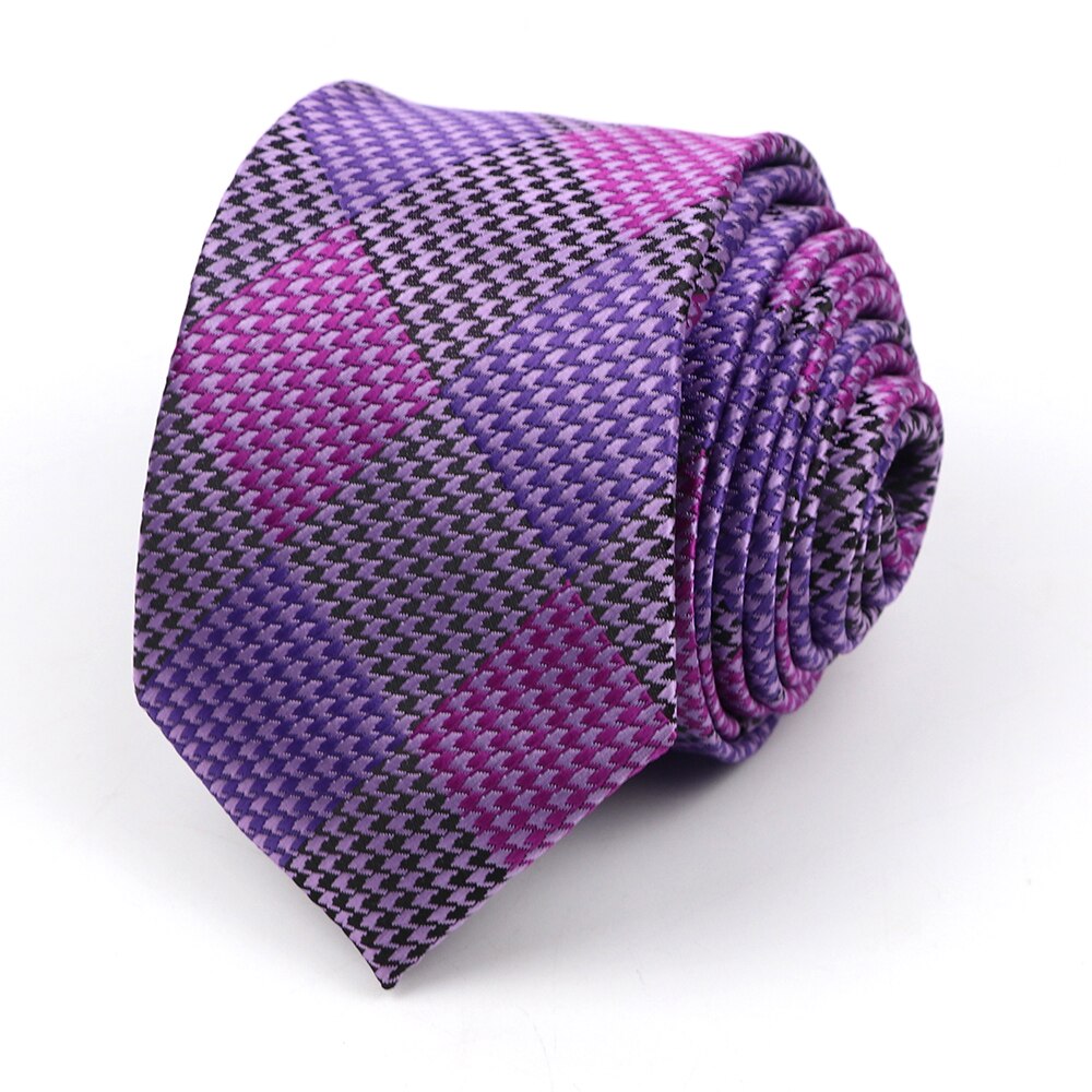 Men's Skinny Tie 6CM Width Casual Plaid Polyester Necktie for Men Party Wear Cravat Business Wedding Accessories: 6