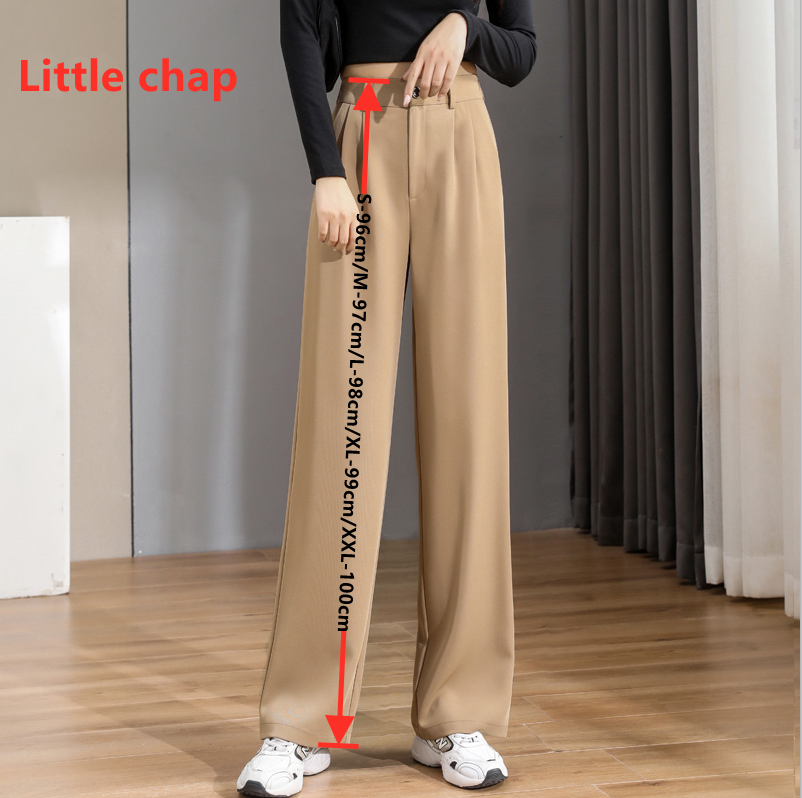 Pantalones holgados informales ajustados con piernas anchas y cintura alta para mujer, traje femenino de tendencia de coreana, Pantalones rectos, primavera y verano 2025: S / Castaño