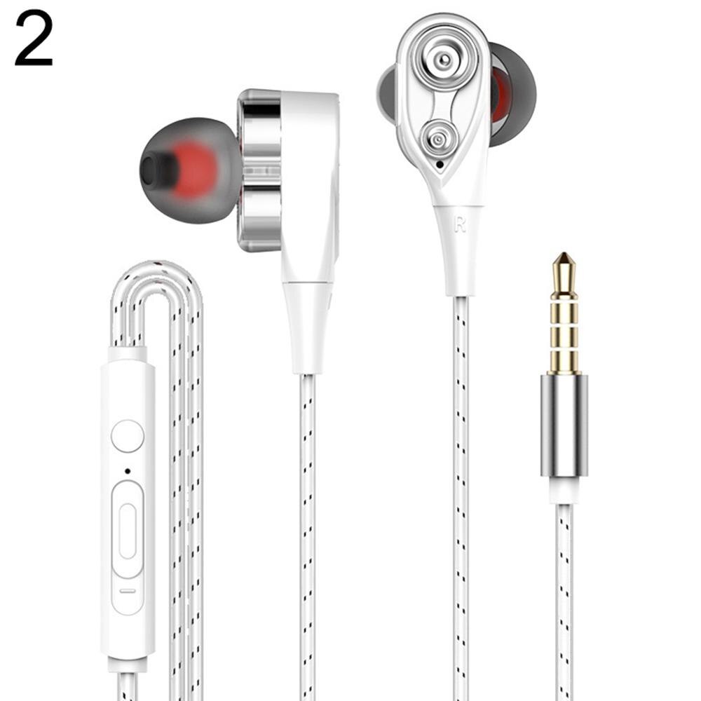 3.5mm earphones Wired headphones with mic Quad Core Double Action Ring earphones In-ear Headset Earbuds 3D Stereo Volume Control: White Double Horn
