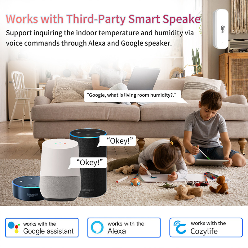 WiFi-temperatuur-vochtigheidssensor Indoor Home-vochtigheidssensor APP-bewaking op batterijen voor Alexa Google Home-stembediening