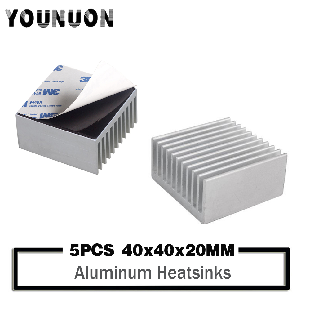 5 Stuks Younuon 40X40X20Mm Aluminium Heatsink Koellichaam Radiator Voor Elektronische Chip Led Ram Koeler cooling