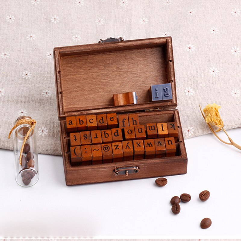 Self Inking Number Letter Stamp School Stationery Wood Rectangle Kids Number Seal Diary Decoration DIY Handmade 1Set with box