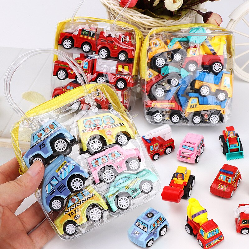 6pcs Car Model Toy Pull Back Car Toys Mobile Vehicle Fire Truck Taxi Model Kid Mini Cars Boy Toys Diecasts Toy for Children