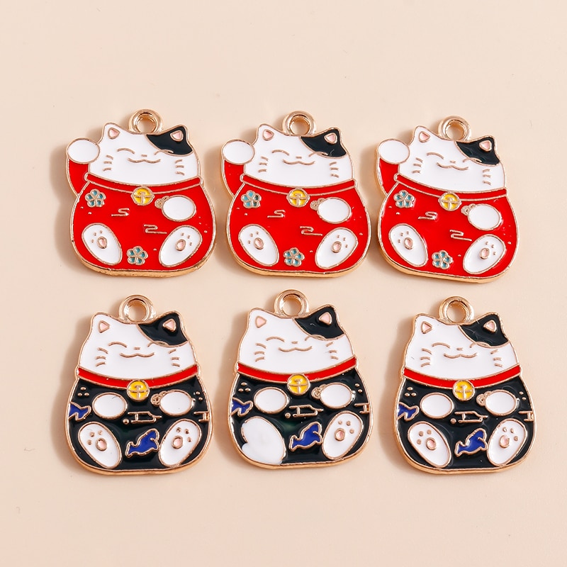 10 pezzi adorabili ciondoli cinesi fortunati per gatti per la creazione di gioielli fatti a mano fai da te simpatici ciondoli animali ciondoli collane orecchini accessori: Marrone