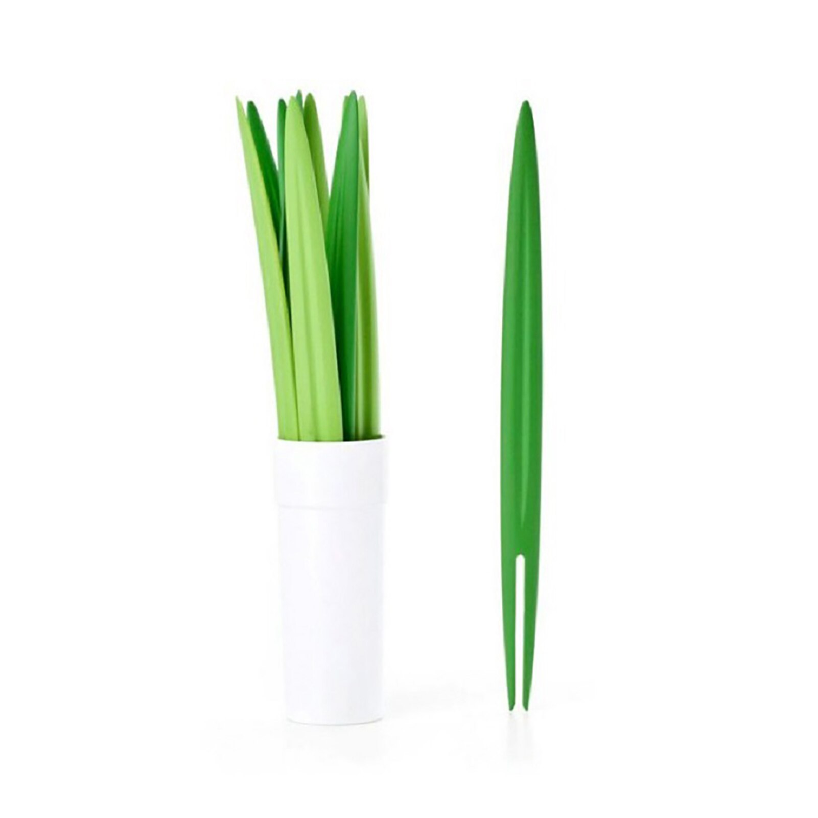 Tenedor de fruta de hoja de bambú verde , palillos, tenedor de cóctel, boda, Festival, cumpleaños, utensilios de cocina, 10 unids/set por juego: Default Title